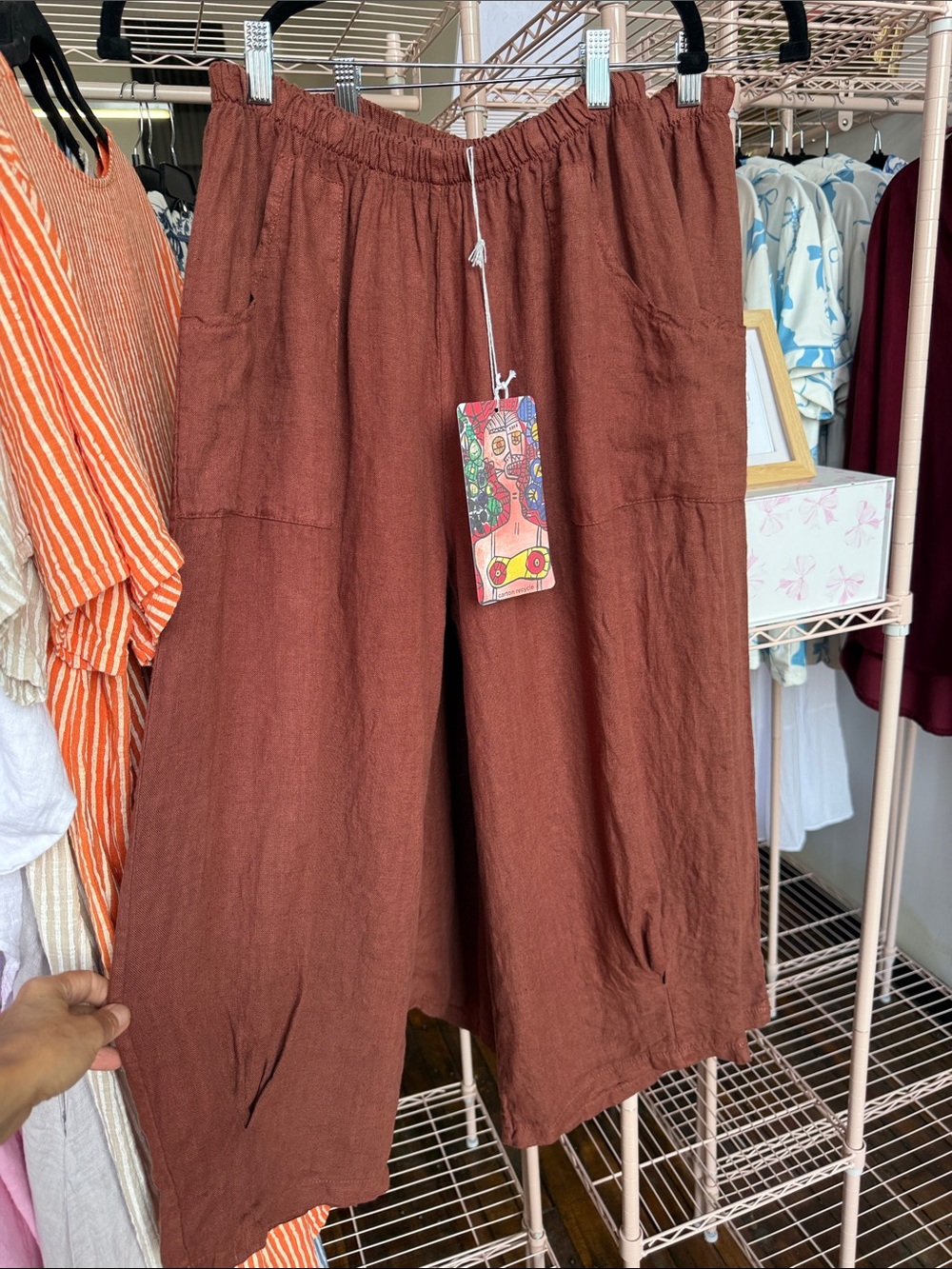 Relaxed Fit Women’s 100% Imported Italian linen Pants in Terracotta